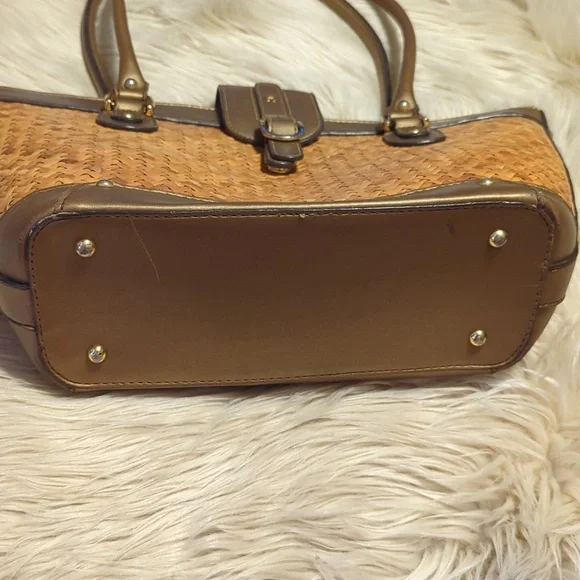 Etienne Aigner 100%  Rattan with Bronze Trim Tote Bag 15” x 9” - Picture 5 of 12
